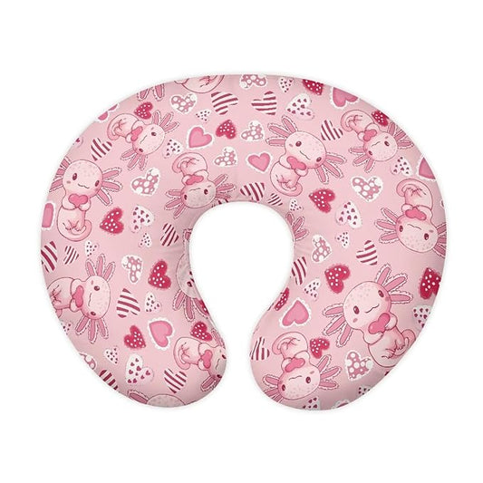 Pink Axolotl and Love Heart Breastfeeding Pillow Cover Slipcover for Breastfeeding Pillows, Soft and Stretchy Safely Breastfeeding Pillow Cover Breathable and Washable