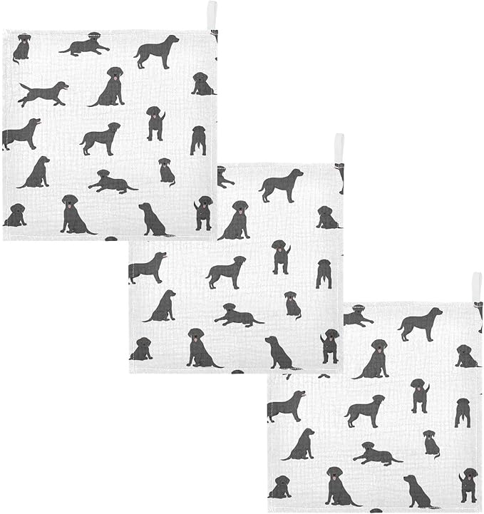 vvfelixl Baby Muslin Washcloths Labrador Retriever Dogs Baby Burp Cloths Cotton Baby Face Towel for Newborn Infants Boys Girls Soft and Absorbent 11.8 X 11.8 in, 3 Pack