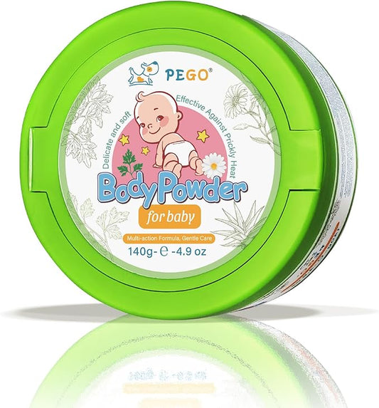PEGO Cornstarch Baby Powder, Talc-Free,with Zinc Oxide, Aloe Vera & Chamomile, Soothing Skin Care, Hypoallergenic for Delicate Skin and Diaper Rash, for Newborns, Babies or Toddlers -140g