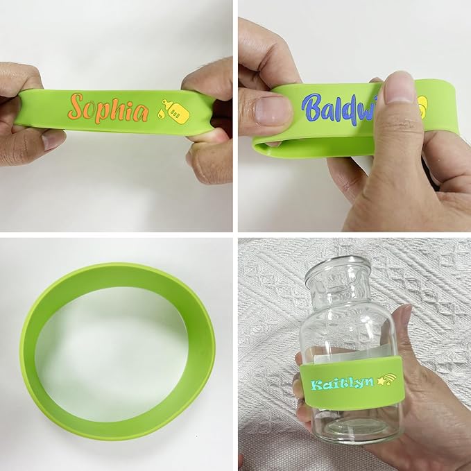 8 Pcs Personalized Water Bottle Name Bands, Silicone Daycare Labels, Waterproof Bottle Labels Cute Daycare Essentials Printable Sippy Cup Strap Gifts