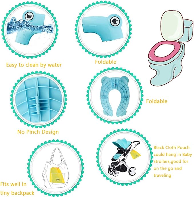 Folding Large Non-Slip Potty Training Seat for Boys and Girls, Travel Portable Reusable Toddlers Toilet Seat Covers Liners Fits Round & Oval Toilets with Carry Bag