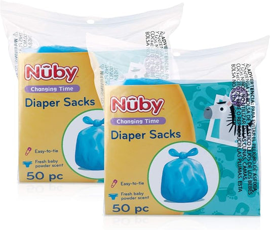 Nuby Diaper Disposable Bags, Fresh Baby Powder Scent, 2 Pack (50 Count Each Pack)