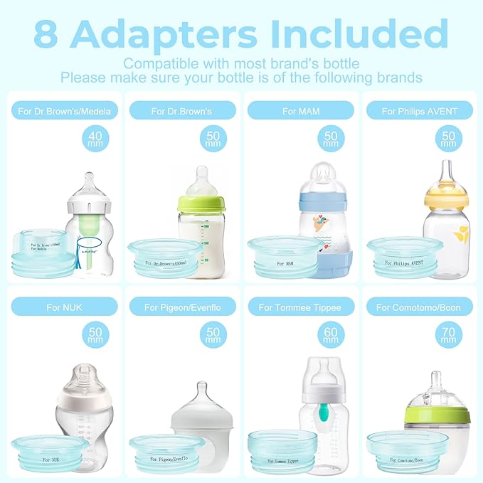 Portable Bottle Warmer for Travel, Cordless Baby Bottle Warmer, Rechargeable Bottle Warmer with 8 Adapters, 1 Milk Powder Container, Compatible with Most Bottle, Fast Heating, Blue