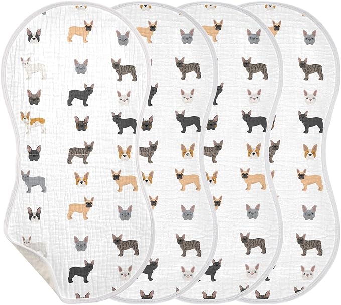 vvfelixl Muslin Burp Cloths Different French Bulldog Baby Washcloths for Baby Girl Boys 2 Pack