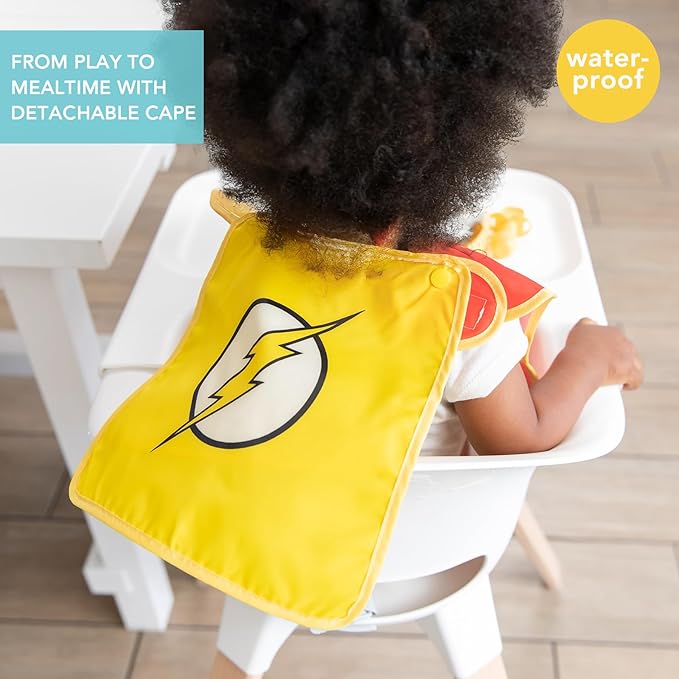 Bumkins Bib for Girl or Boy, Baby and Toddler for 6-24 Months, Essential Must Have for Eating, Feeding, Baby Led Weaning, Mess Saving Waterproof Soft Fabric, SuperBib with Cape, The Flash DC Comics