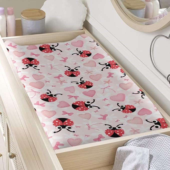Ladybug Changing Pad Cover for Baby Soft Comfy Diaper Change Table Covers with Elastic Edge Breathable Cradle Mattress Sheets for All Season Gift for Holiday