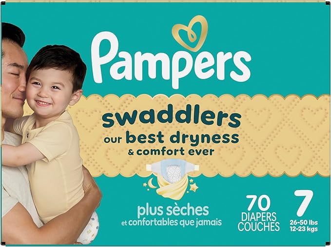 Pampers Swaddlers Diapers, Size 7 (26-50 lbs), 70 Count, Absorbent, Keeps Baby Dry and Comfortable, Skin Safe Disposable Baby Diaper (Packaging May Vary)
