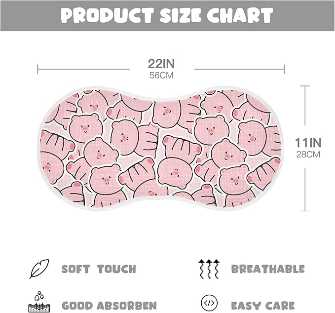 Muslin Burp Cloths for Baby Boys and Girls - 4-Pack Ultra Absorbent Cute Pig Muslin Washcloths, Newborn Towel, Milk Spit Up Rags, Burp Cloth Bib for Unisex, 22 x 11 Inch
