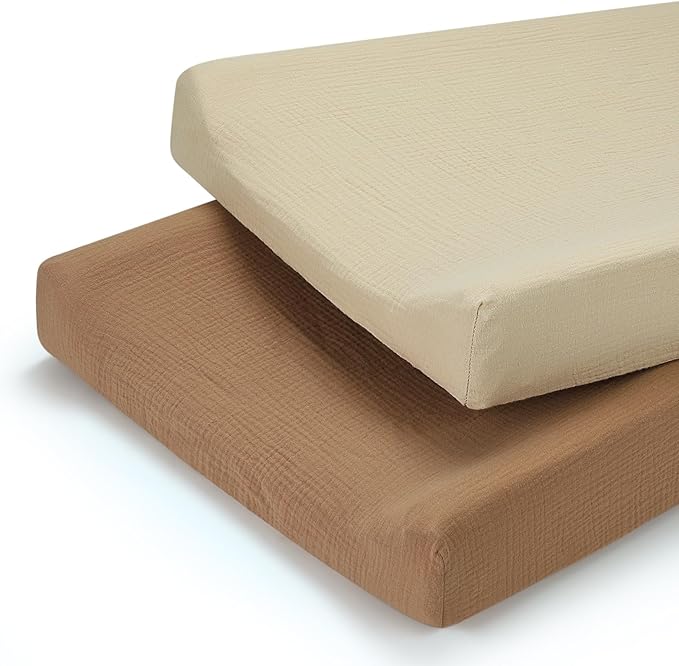Accmor Muslin Baby Changing Pad Cover, 100% Cotton Universal Fitted Diaper Change Table Pad Covers for Girls Boys, Soft Breathable Changing Pad Sheets, 2 Pack