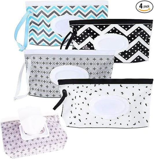 4pcs Baby Wipe Dispenser, Portable Refillable Baby Wipes Container for Diaper, Wipe Dispenser for Travel, Reusable Travel Wet Wipe Pouch for Outdoor, Camping, Hiking.