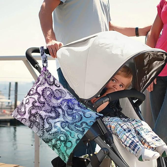 visesunny Abstract Octopus Hipster 2Pcs Wet Bag with Zippered Pockets Washable Reusable Roomy Diaper Bag for Travel,Beach,Daycare,Stroller,Diapers,Dirty Gym Clothes,Wet Swimsuits,Toiletries