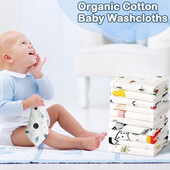 Chumia 20 Pack Baby Muslin Burp Cloths Baby Wash Cloths with Sensitive Skin 6 Layer Newborn Cotton Face Towels Drool Bib Soft Bath Towel Absorbent for Toddler Kids Shower 10 x 10 Inch
