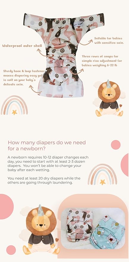 KaWaii Baby Little Green Baby Bamboo Cloth Diapers Newborn to 22 lbs, 12 Bamboo Diapers, 24 Bamboo Inserts.