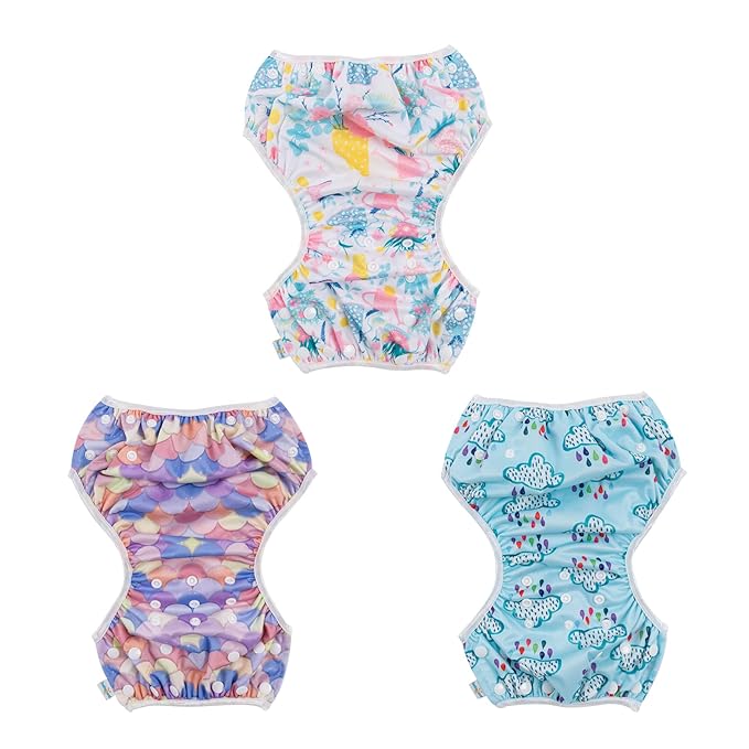 Babygoal Baby Girl and Boy Swim Diapers, Reusable Adjustable Washable One Size Fits 0-8M Baby Gifts and Swimming Lessons 3 Pack 3SD25