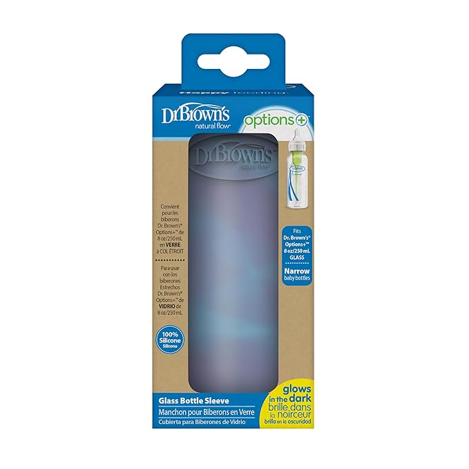 Dr. Brown's Options+ Narrow Glass Bottle Sleeve, 100% Silicone, Glow-in-the-Dark, BPA-Free, 8 oz, 1-Pack