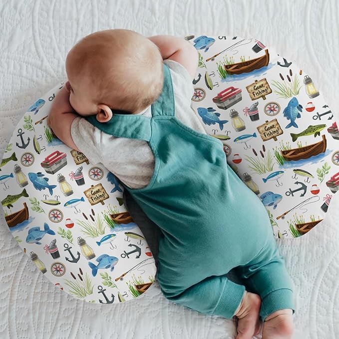 Gone Fishing Baby Nursing Pillow Covers for Boy Girl Fishing Lover Gift Nursing Slipcovers for Breastfeeding Pillows Soft Stretchy Vacation Outdoor Adventure Removable Cover for Newborn Infant