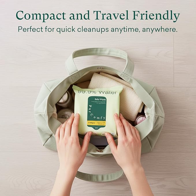 PurComfy Travel Baby Wipes, 42 Travel Pack Baby Wipes with Plant Based, Hypoallergenic for Sensitive Newborn Skin, Total 336 Count Wipes