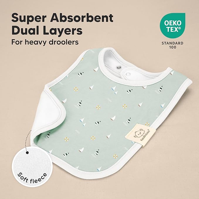 KeaBabies 8-Pack Organic Baby Bibs for Boys, Girls - Super Absorbent Cotton Drool Bibs for Baby Girl & Boy, Teething Toddler, Drooling Newborn, Ultra Soft & Machine Washable (Vessels)