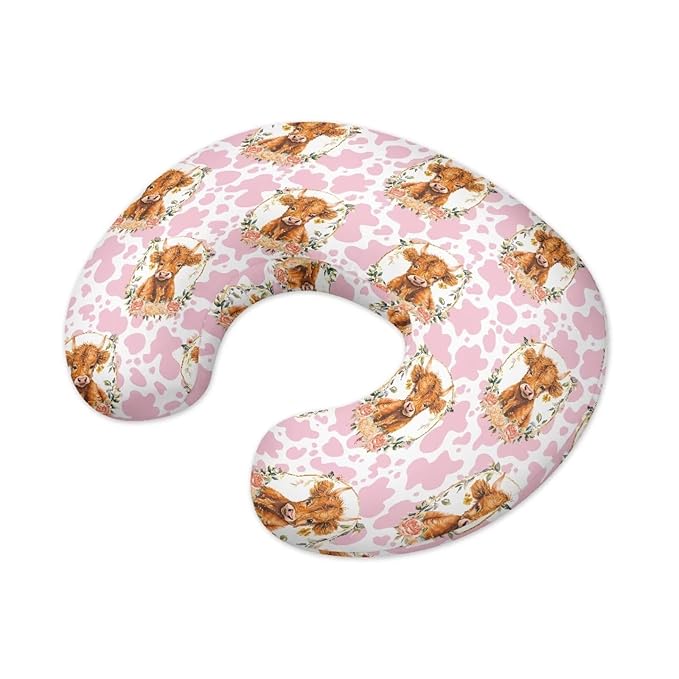 Cartoon Cow and Pink Cow Stripes Nursing Pillow Cover for Baby Boy Girl Slipcover for Breastfeeding Pillows, Soft and Stretchy Safely Breastfeeding Pillow Cover