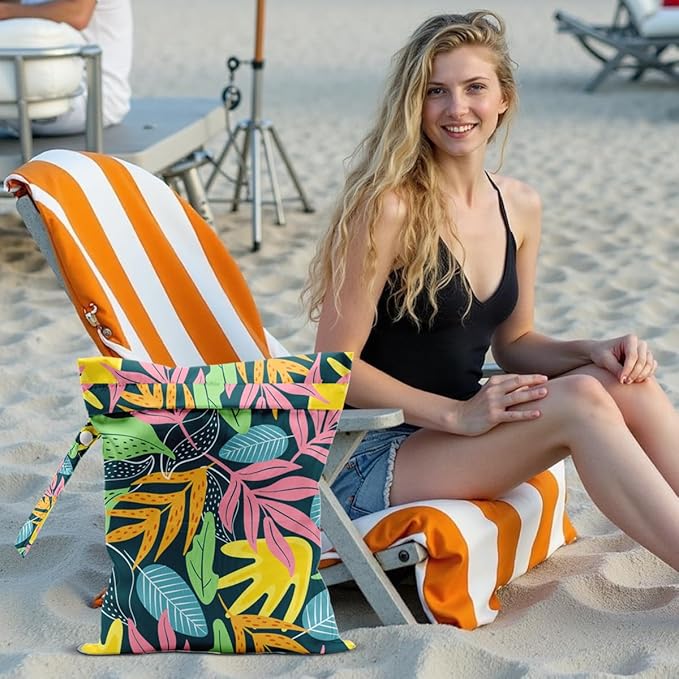 Palm Leaf Wet Dry Bags for Diaper Waterproof Swimsuit Washable Reusable Bag for Beach Diapers Dirty Yoga Gym Clothes Plant Gifts for Women Men Friend