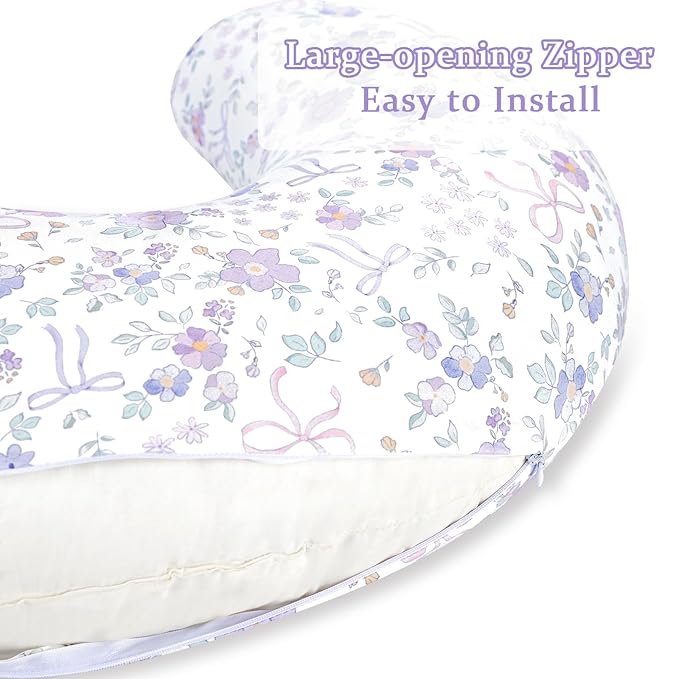 SWESEN 2 Pack Nursing Pillow Covers, Ultra Soft Nursing Cover for Breastfeeding Pillows, Stretchy Nursing Pillow Slipcover for Baby Girls Boys, Fits Standard Baby Pillow, Purple Floral