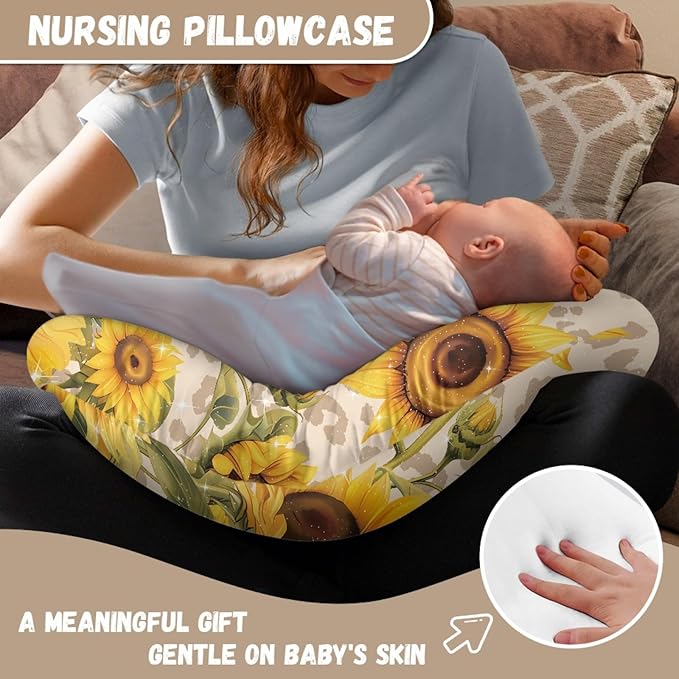 Forchrinse Sunflower Nursing Pillow Cover Breastfeeding Pillow Slipcover for Baby Boys and Girls Soft Washable Nursing Pillow Case for Newborn