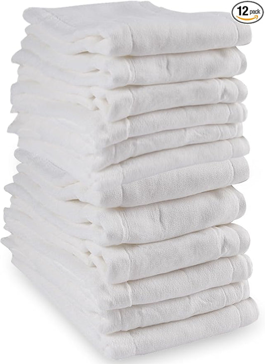 Prefold Cloth Diapers - Premium Cotton, Fasoar 3 Ply Environmental Friendly Baby Washable Diaper Covers for Babies to Toddlers Multi-Use (10-35 lbs) 12 Count