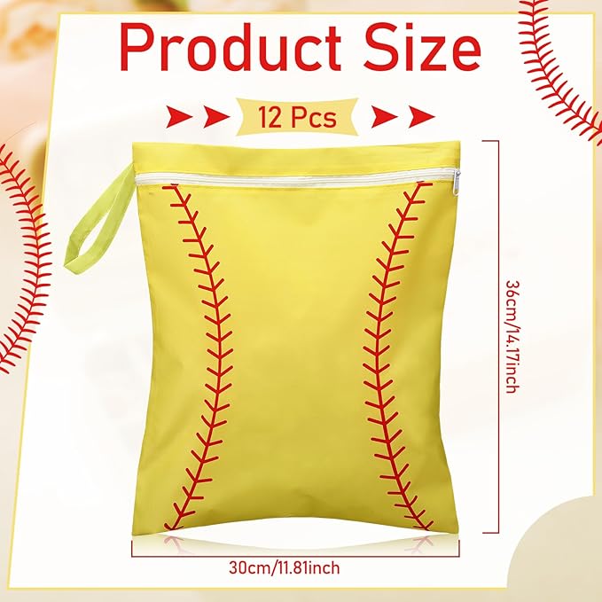 12 Pcs Softball Wet Dry Bag Gifts Bulk, Softball Team Wet Dry Bag with Handle Zipper, Beach Pool Waterproof Toiletry Organizing Pouches for Women Player Travel Team Gifts