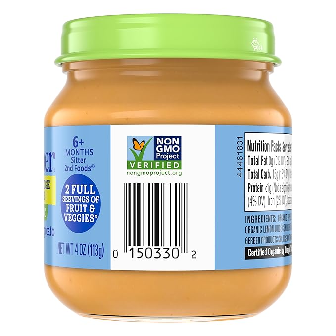 GERBER ORGANIC FOR BABY 2nd Foods Apple Sweet Potato Pear 10x4oz