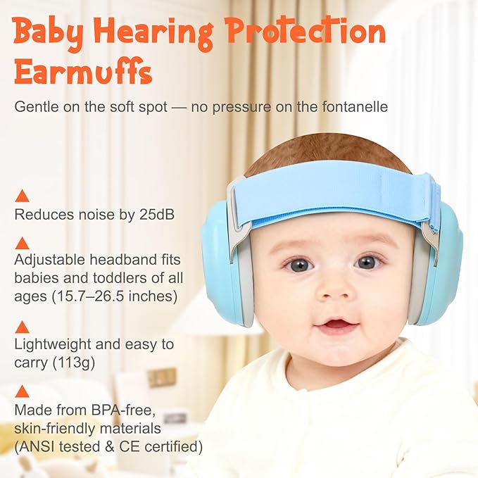 Baby Ear Muffs Noise Protection – Infant Headphones Noise 25dB Cancelling for Airplanes, Travel & Fireworks Toddler Hearing Protection 0-60 Months Baby Earphones | Soft & Adjustable Newborn Earmuffs