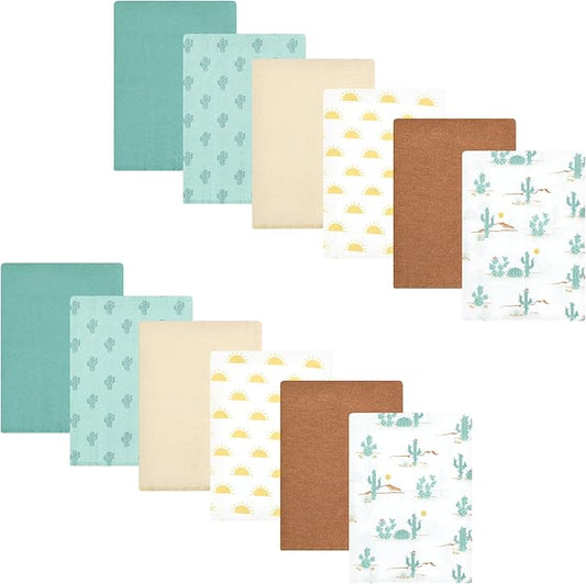 Hudson Baby Unisex Baby Cotton Flannel Burp Cloths Bundle, Desert Cactus, One Size