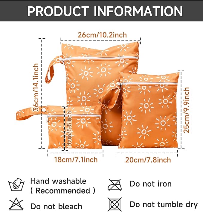 Happy Cherry 3 Pack Wet Dry Bags, Washable Bag for Travel Storage, Waterproof Reusable with Zippered Beach Pool