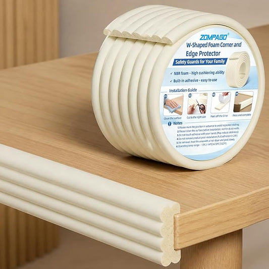ZOMPAGO Baby Proofing Corner & Edge Protectors, White Foam 0.35" Thick x 3.15" Wide x 6.56 FT, Self-Adhesive Bumper Strip, Baby Safety Bumpers for Nursery, Kitchen, Fireplace, Table & Furniture