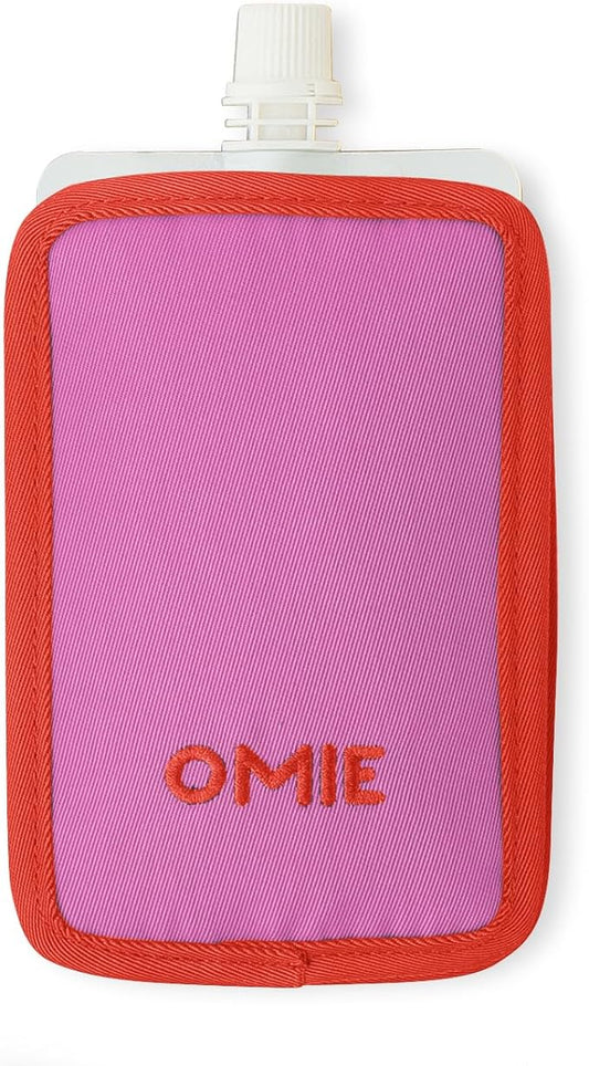 Omie OmieChill | Travel Food Pouch Cooler | Fits Standard 3.5-4 oz Food Pouches | 100% Nylon Sleeve with Freezable Pack (Pink)