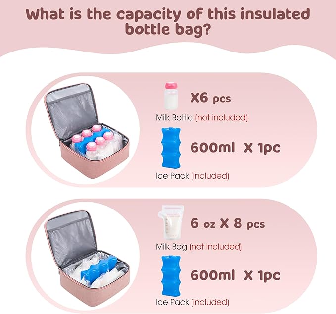 OCKLILY Breast Pump Bag Cooler Backpack — Large Insulated Milk Storage for Breastmilk — Wearable Hands-Free Pumping Tote for Working Moms (Pink)
