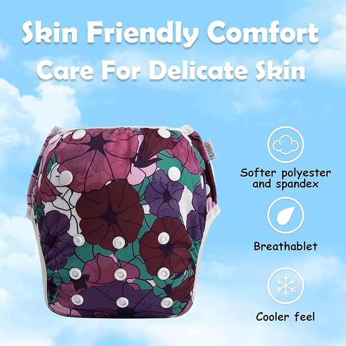 ALVABABY 3pcs Large Swim Diapers Baby & Toddler Snap Super Soft Reusable Adjustable Swim Diapers for Swim Classes 3ZSWY03T