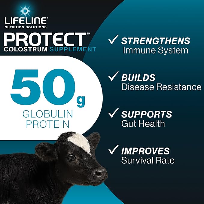 ANNUSO LIFELINE Protect Colostrum Supplement for Calves, 1lb Bag - 50g Globulin Protein per Feeding - 20% Added Fat and Carbohydrates - Immune and Energy Support for Newborn Calves