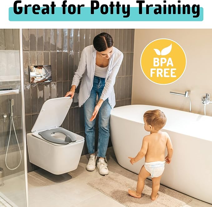 Travel Potty Seat for Toddler & Kid, Maliton Portable Potty Seat with Storage Bag, Foldable Potty for Toddler Travel, Non-Slip Potty Training Toilet Seat Cover with Splash Guard (Grey)