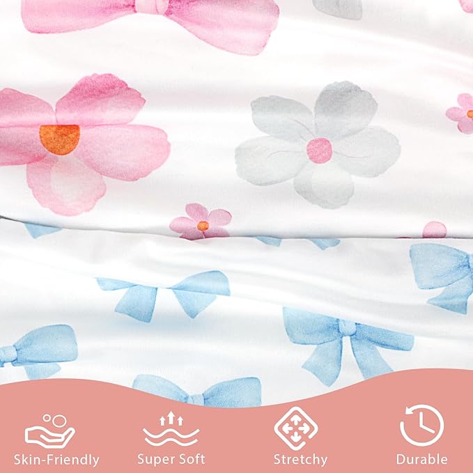 Hooyax Nursing Pillow Covers 2 Pack - Ultra Soft & Stretchable Breastfeeding Pillow Slipcovers, Adorable Cover for Infant Feeding Pillow, for Most Standard Pillows (Bow Flower)