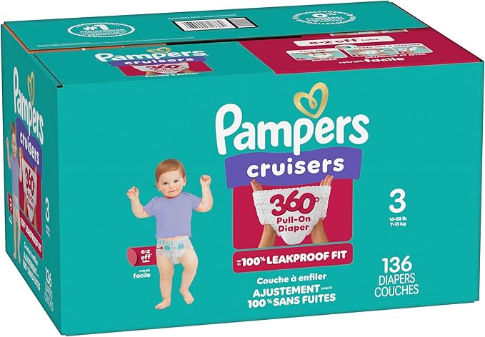 Pampers Diapers - Cruisers 360 - Size 3, 136 Count, Babyproof up to 100% Leakproof Pull-On Diaper
