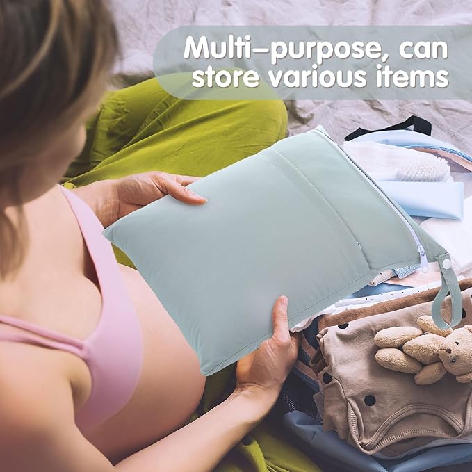 SATINIOR 4 Pack Wet Dry Bags for Baby Cloth Diapers 12x14 Washable Travel Swimsuit Wet Bags Reusable with Two Zippered Pockets for Yoga Gym Swimsuits Travel Beach Pool Soiled Items(Morandi Color)