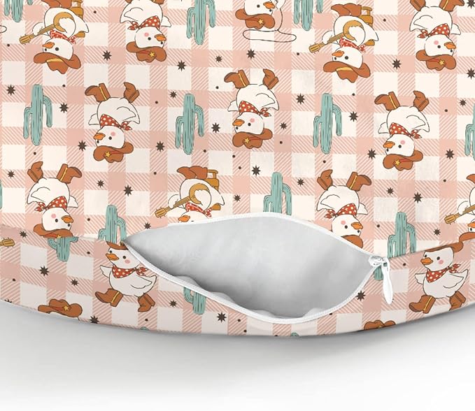 Geese Cowboy Baby Nursing Pillow Covers for Boy Girl Cute Western Duck Cactus Pink Checkered Nursing Pillowcase for Breastfeeding Pillows Wild West Animal Soft Stretchy Slipcovers for Newborn Infant