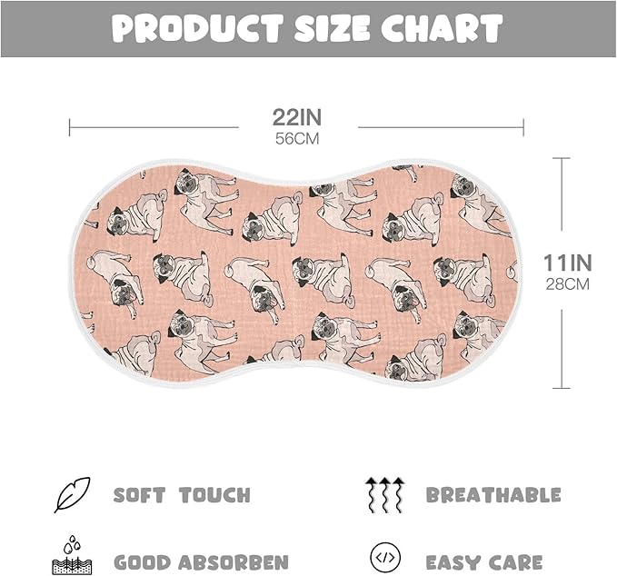 Pug Dog Animal Pattern Muslin Burp Cloths for Baby 1 Pack Soft 100% Cotton Baby Washcloths Bibs for Boy Girl