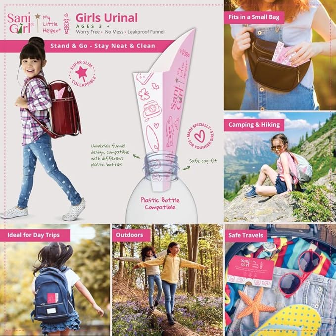 SanGirl My Little Helper Girl Pee Funnel | Disposable Pee Funnel | Pee Cup for Kids | Girl Urinal Portable | Travel Potty Aid for Girls to Stand to Pee and Stay Neat Clean On the Go (Pack of 15)
