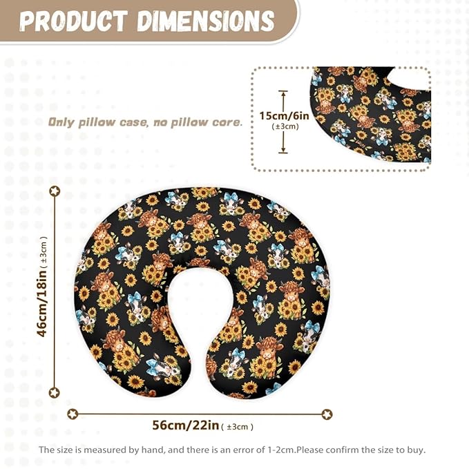 Jeiento Sunflower Cow Nursing Pillow Covers Newborn U-Shaped Breastfeeding Pillowcase Cushion Cover Soft Positioner Case for Nursing Pillow Quick Dry Pillow Covers
