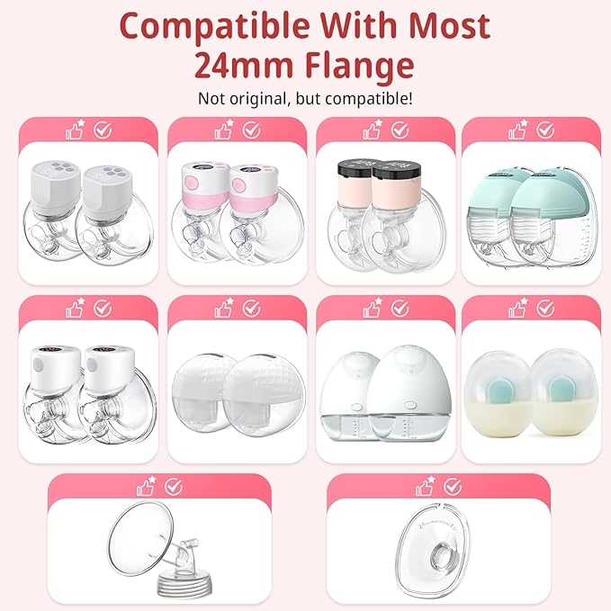 Electric Breast Pump Flange Inserts 21 mm 8PCS for 24 mm Shields Flange/Shield of Most Pumps, BPA Free Inserts,Hands-FreeBreast Pump,Sealed,Reduce 24mm Tunnel Down to Other Size