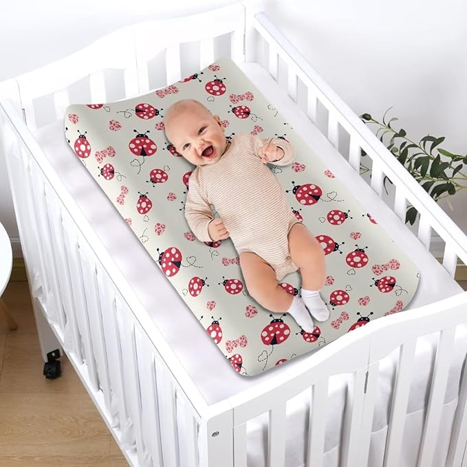 Ladybug Wipeable Changing Pad Cover Soft Cozy Baby Nursery Diaper Changing Pad Sheets Boys & Girls 16x32 Inch Home Accessories Gift for Friends