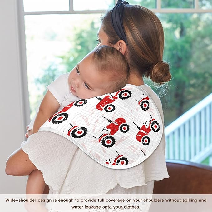 vvfelixl Red Wheeled Tractors Burp Cloths for Baby Boy Girls Baby Washcloths Burp Rags 1 Pack