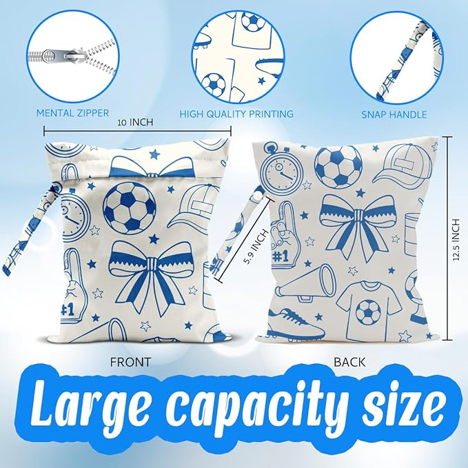 Soccer Wet Dry Wet Bag for Swimsuit Towel Baby Travel Cloth Diapers Beach Gym Toiletries Makeup Storage Bag Summer Vacation Essential Holiday Soccer Themed Gifts Game Day Party