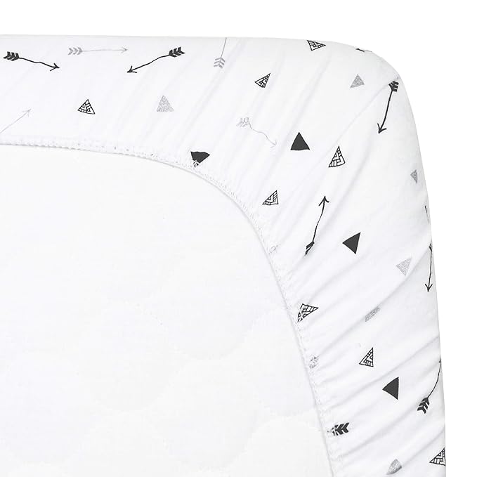 American Baby Company Printed 100% Cotton Knit Fitted Contoured Changing Table Pad Cover - Compatible with Mika Micky Bassinet, Silver Black Arrow, for Boys and Girls